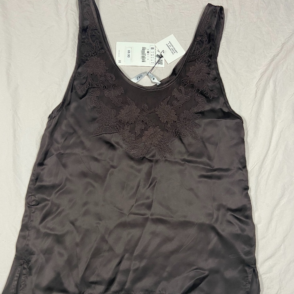 zara brown silk top